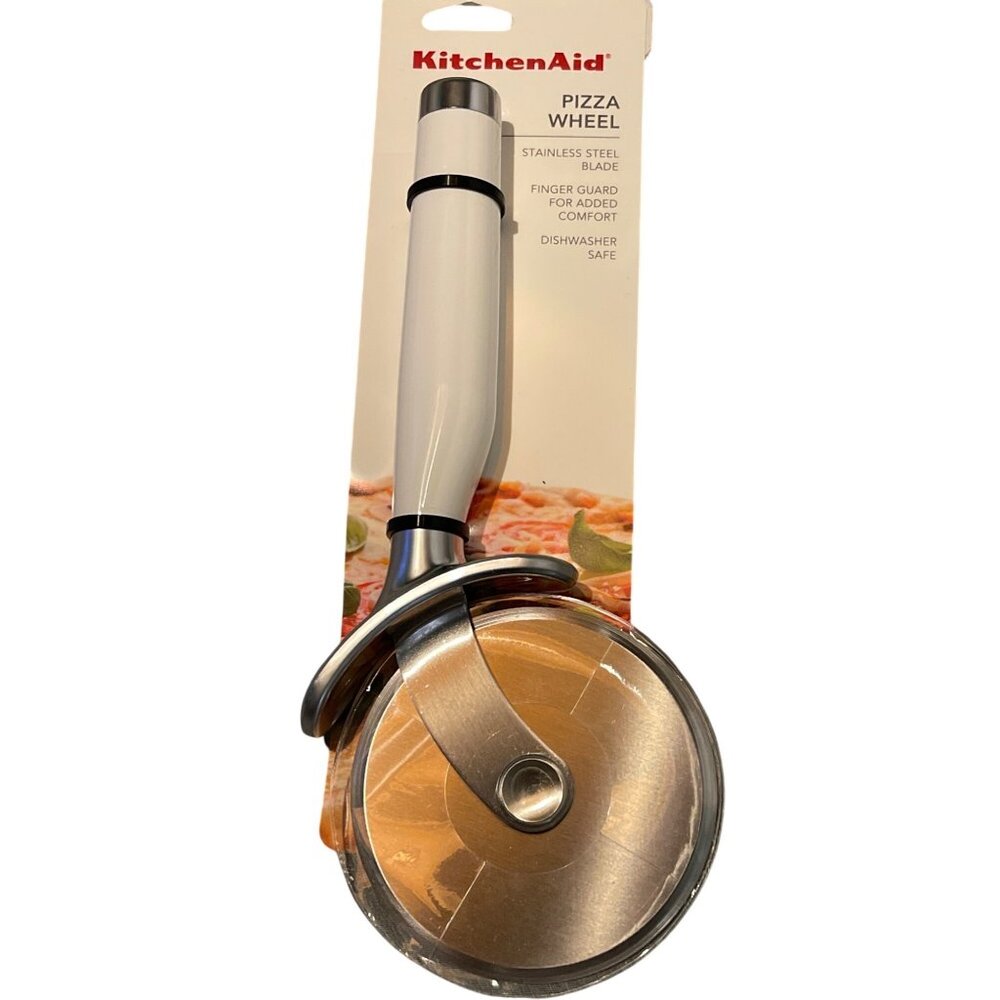 KitchenAid White Pizza Wheel With Stainless Steel Blade‎ & Finger Guard New!